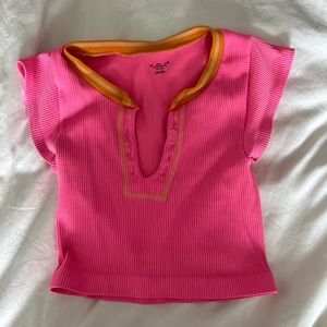 Urban Outfitters Go For Gold Seamless Top- Neon Pink- Small/Extra Small
